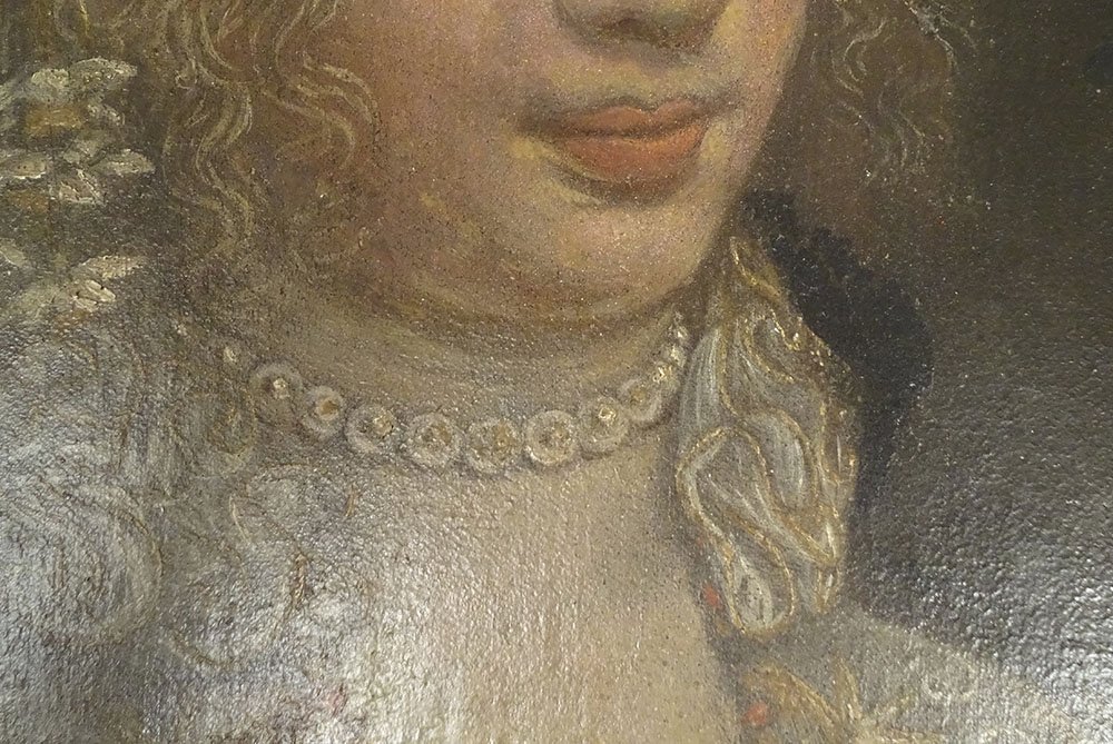 HST portrait noble dame Cour Fontange cadre torsadé doré Louis XIV XVIIème-photo-7