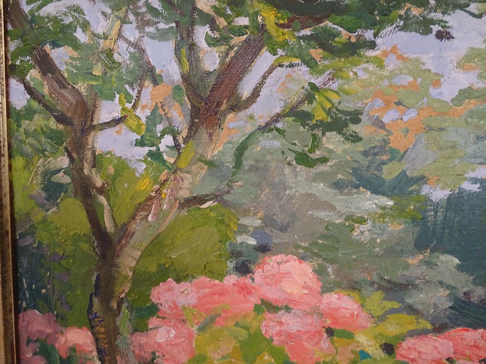 HSC tableau Henry Vollet bretonne tricoteuse fleurs hortensia Bretagne XXè-photo-3