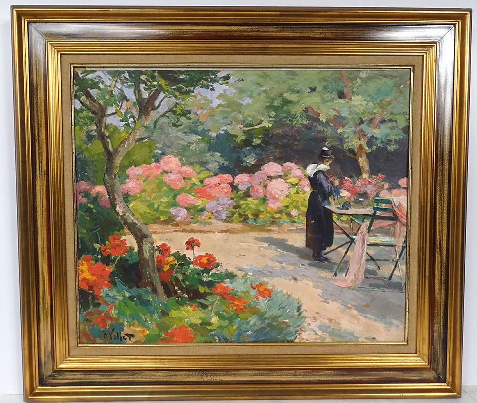 HSC tableau Henry Vollet bretonne tricoteuse fleurs hortensia Bretagne XXè