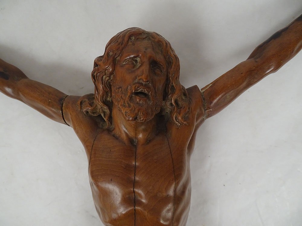 Grand Christ vivant crucifix buis sculpté Corpus Christi 47cm fin XVIIIème-photo-2