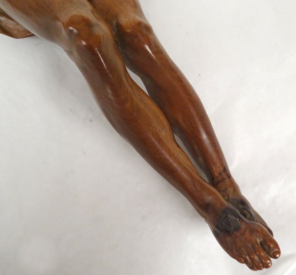 Grand Christ vivant crucifix buis sculpté Corpus Christi 47cm fin XVIIIème-photo-3