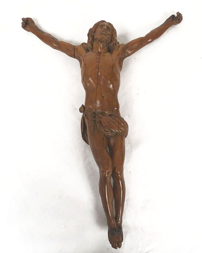Grand Christ vivant crucifix buis sculpté Corpus Christi 47cm fin XVIIIème