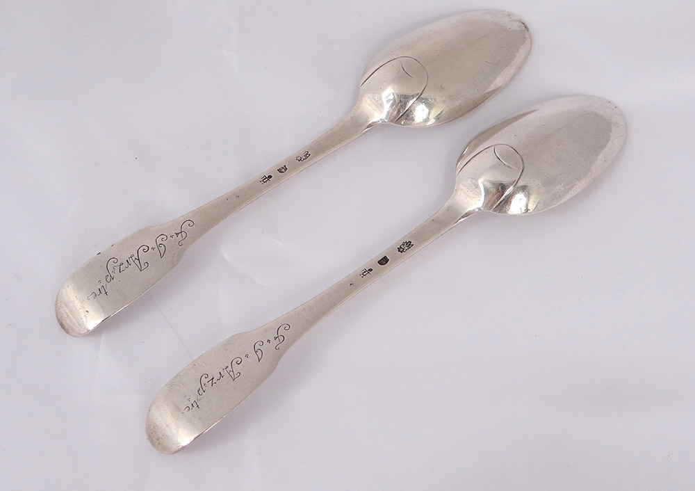 Pair Sterling Silver Spoons Farmers General XVIII Vannes Le Clerc-photo-2