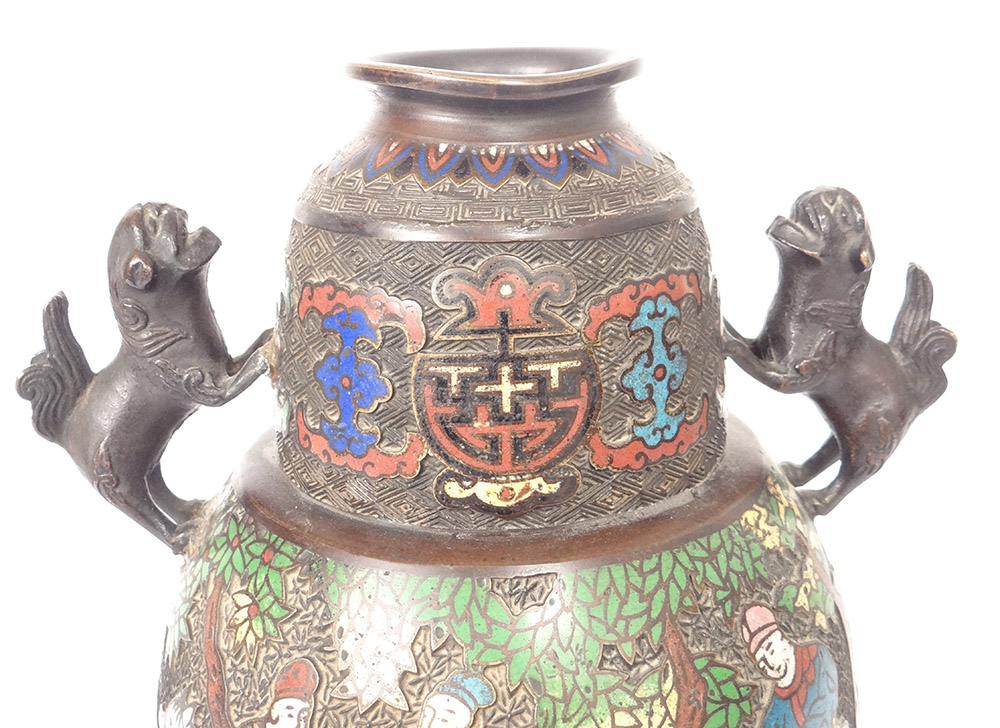 Paire Vases Japonais Bronze Cloisonné Décor Dragon Mandarin XIXè-photo-1