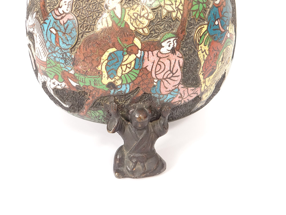 Paire Vases Japonais Bronze Cloisonné Décor Dragon Mandarin XIXè-photo-3