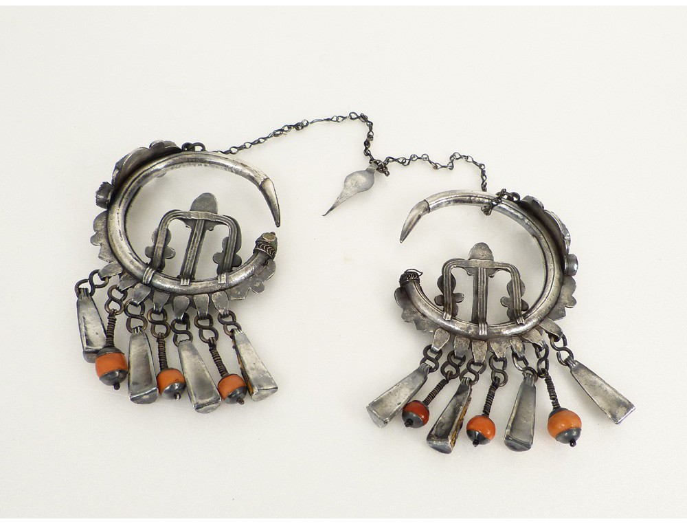 Pair Fibules Sterling Silver Enamels Coral Morocco Berber Amazigh Nineteenth-photo-4