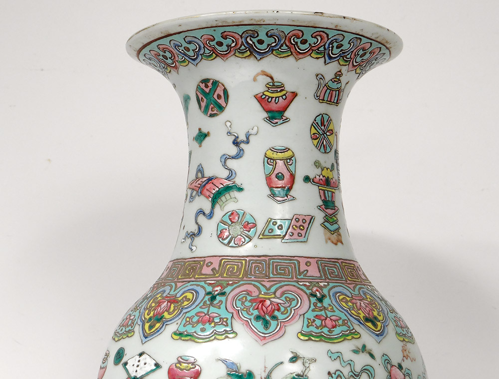 Large Vase Baluster Chinese Porcelain Vases Lamps Flowers China Signed 19th-photo-2