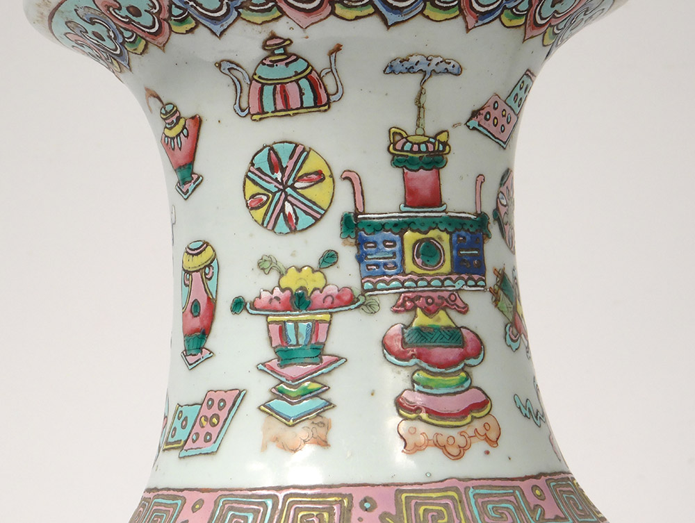 Grand Vase Balustre Porcelaine Chinoise Vases Lampes Fleurs Chine Signé 19è-photo-2