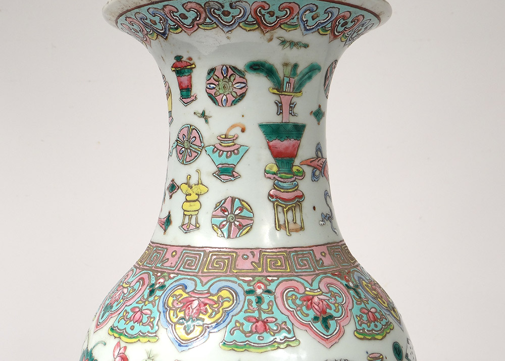Large Vase Baluster Chinese Porcelain Vases Lamps Flowers China Signed 19th-photo-5