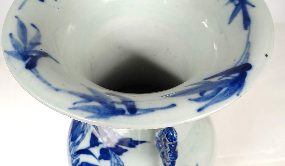 Grand Vase Balustre Porcelaine Chinoise Blanc-bleu Phoenix Paons Fleurs XIXè-photo-8