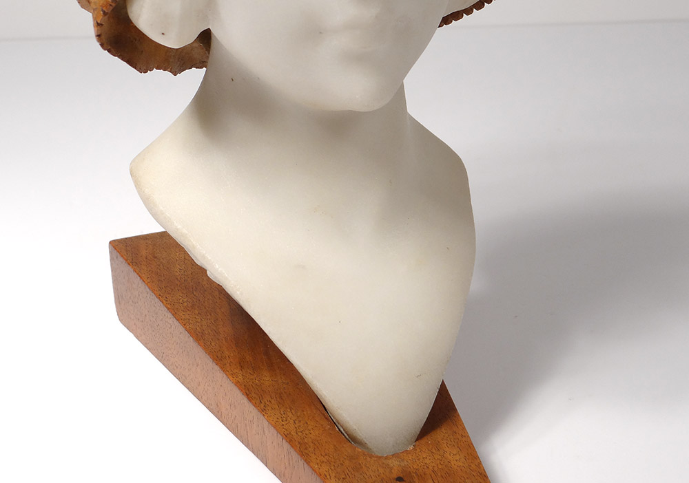 Sculpture Tête Jeune Femme Marbre Carrare Bois Sculpté Hollande XIXème-photo-3