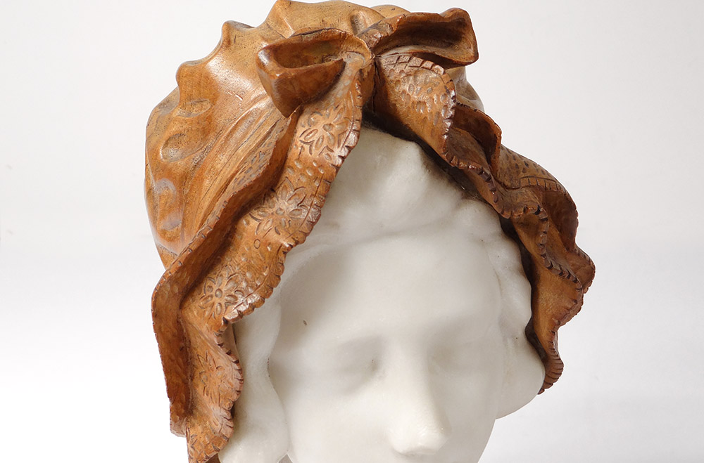 Sculpture Tête Jeune Femme Marbre Carrare Bois Sculpté Hollande XIXème-photo-4