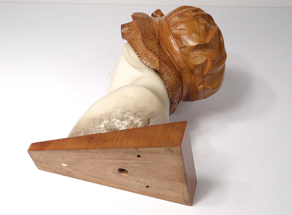 Sculpture Tête Jeune Femme Marbre Carrare Bois Sculpté Hollande XIXème-photo-4