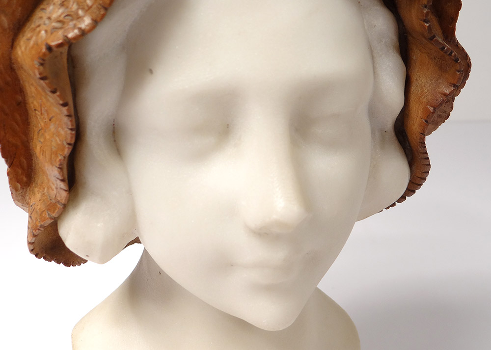 Sculpture Tête Jeune Femme Marbre Carrare Bois Sculpté Hollande XIXème-photo-6