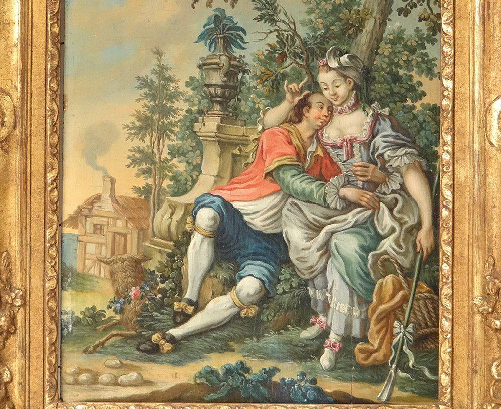 HSP Tableau Scène Galante Couple Bergère Paysage Romantique XVIIIè-photo-2