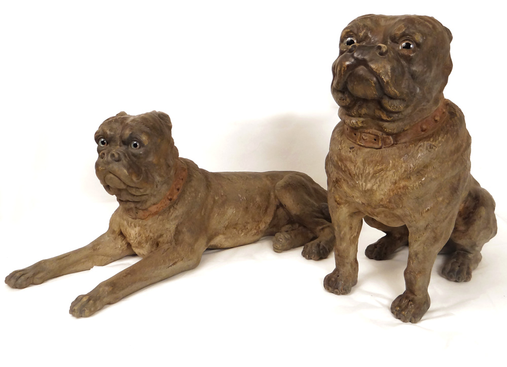 Pair Sculptures Couple English Mastiff Dogs Terracotta XIXth Century