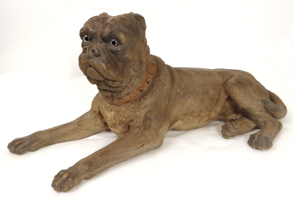 Pair Sculptures Couple English Mastiff Dogs Terracotta XIXth Century-photo-2