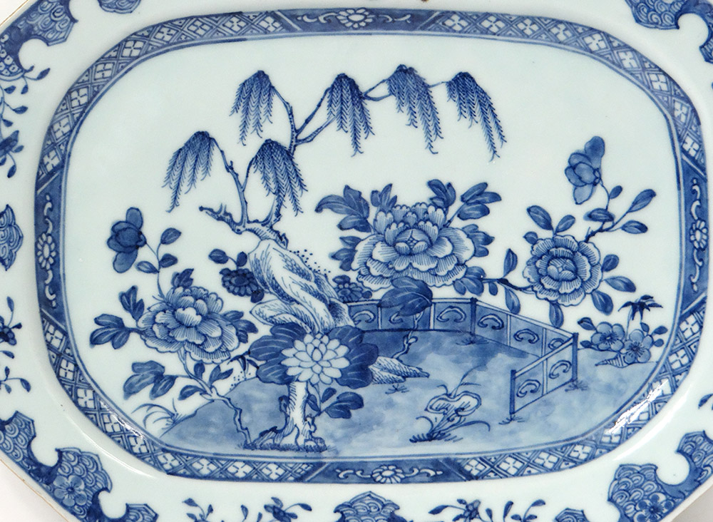 Plat Octogonal Porcelaine Chine Blanc-bleu Paysage Jardin Qianlong XVIIIè-photo-2