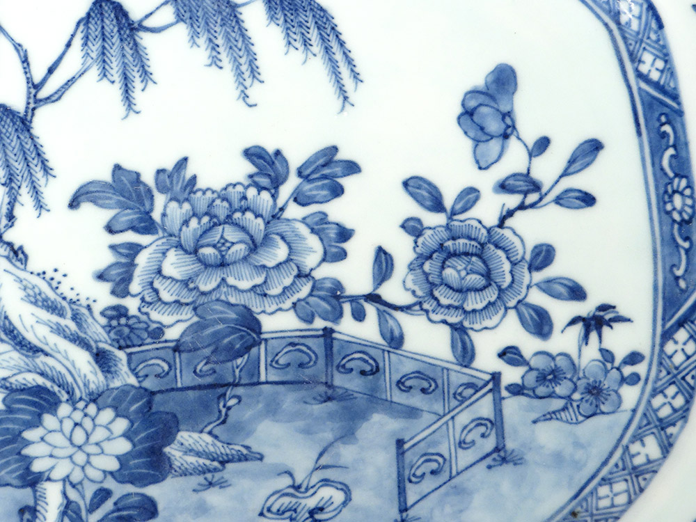 Octagonal Porcelain China China White-blue Landscape Garden Qianlong XVIII-photo-1