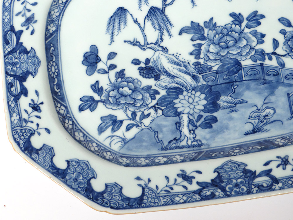 Plat Octogonal Porcelaine Chine Blanc-bleu Paysage Jardin Qianlong XVIIIè-photo-3