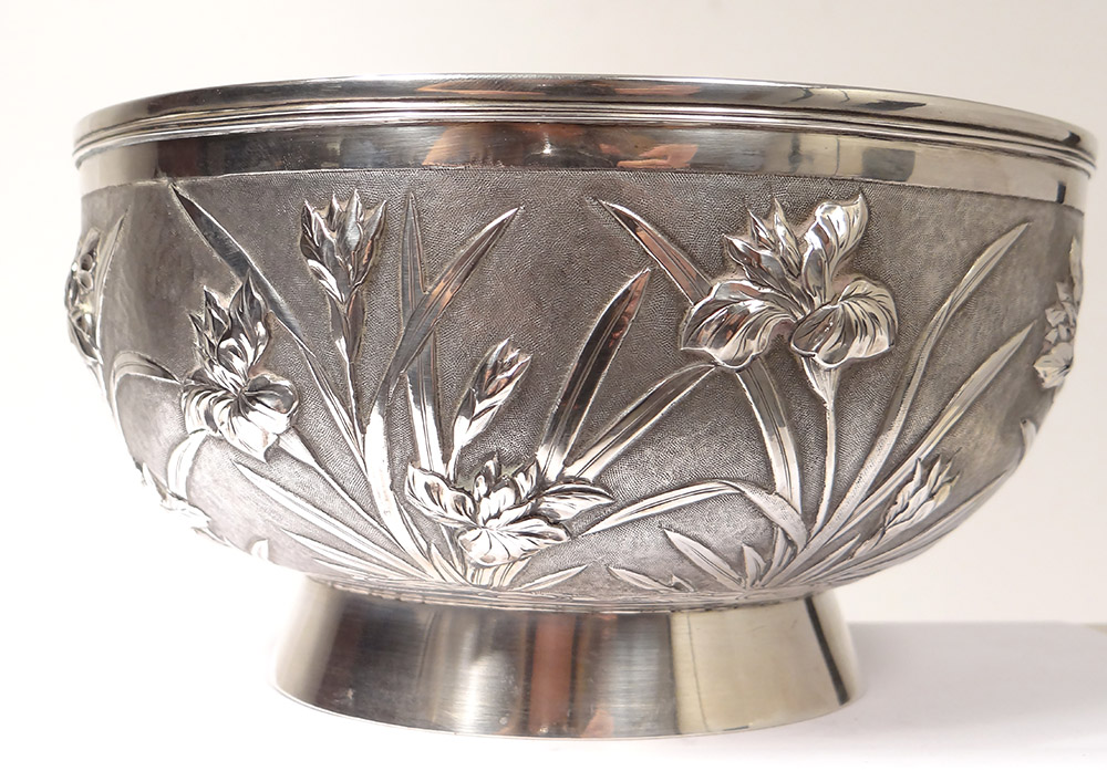 Coupe Bol Argent Chine Shanghai Woshing Fleurs 393gr XIXème-photo-5