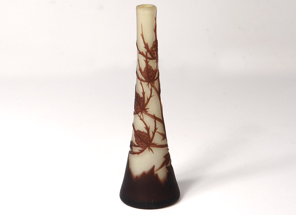 Petit vase soliflore pâte verre Richard Loetz chardons Art Nouveau XXè