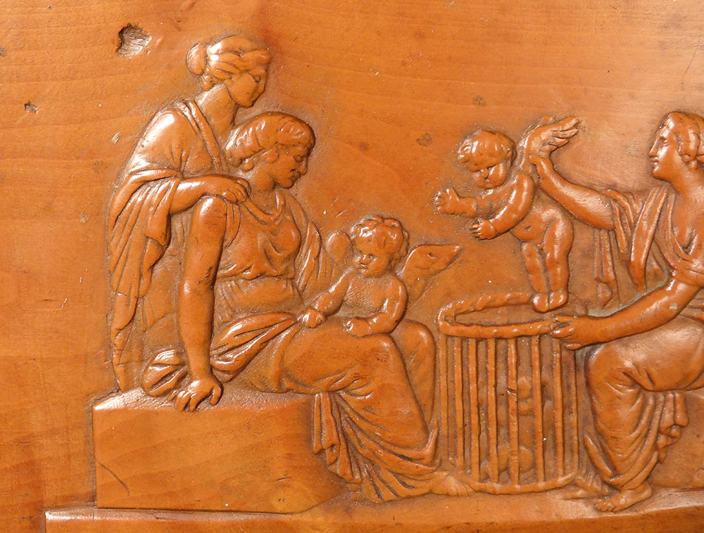 Plate Bas-relief Boxwood Carved Antique Women Cherubs Young Child Nineteenth-photo-3