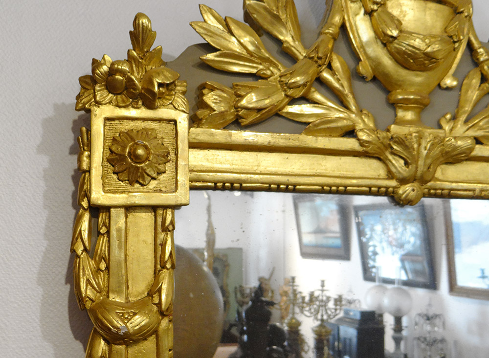 Mirror Louis XVI Provençal Carved Wood Golden Urn Flowers Ice XVIII-photo-1