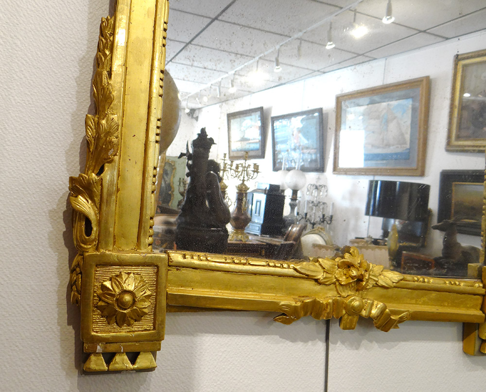 Mirror Louis XVI Provençal Carved Wood Golden Urn Flowers Ice XVIII-photo-2