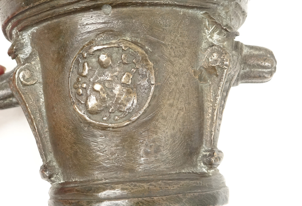 Mortar Apothecary Brass Medallion Caryatids Taken Puy-en-velay XVI-photo-3