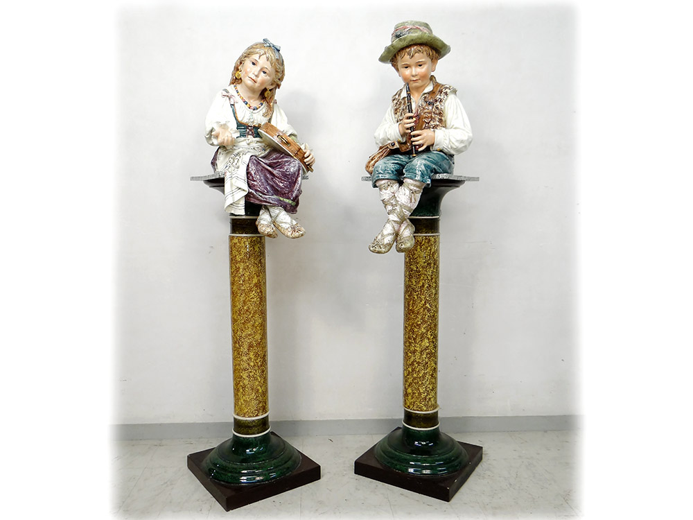 Sculptures Faïence Majolique Wilhelm Schiller Enfants Gitans Autriche 160cm