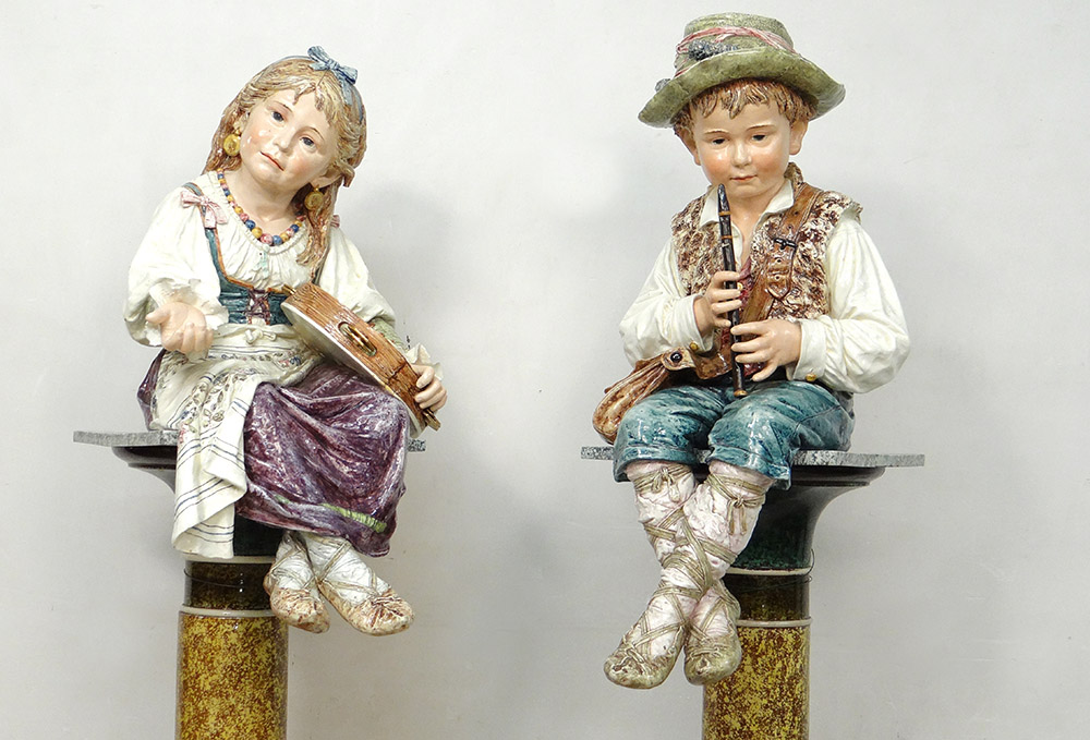 Sculptures Faïence Majolique Wilhelm Schiller Enfants Gitans Autriche 160cm-photo-2