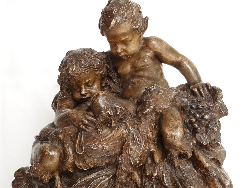 Sculpture Terre Cuite Charles Perron Jeunes Faunes Satyres Chèvre XIXème-photo-2