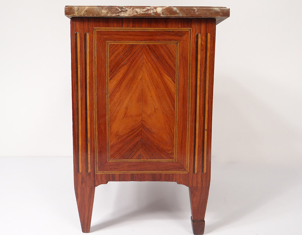 Small Commode Master Louis XVI Marquetry Satin Wood Rose Marble 18th-photo-4