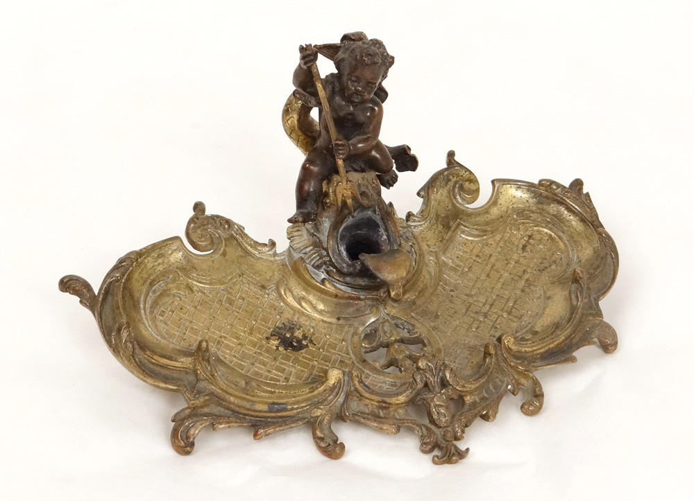 Inkwell Louis XV Gilt Bronze Cherub Dauphin Napoleon III Nineteenth