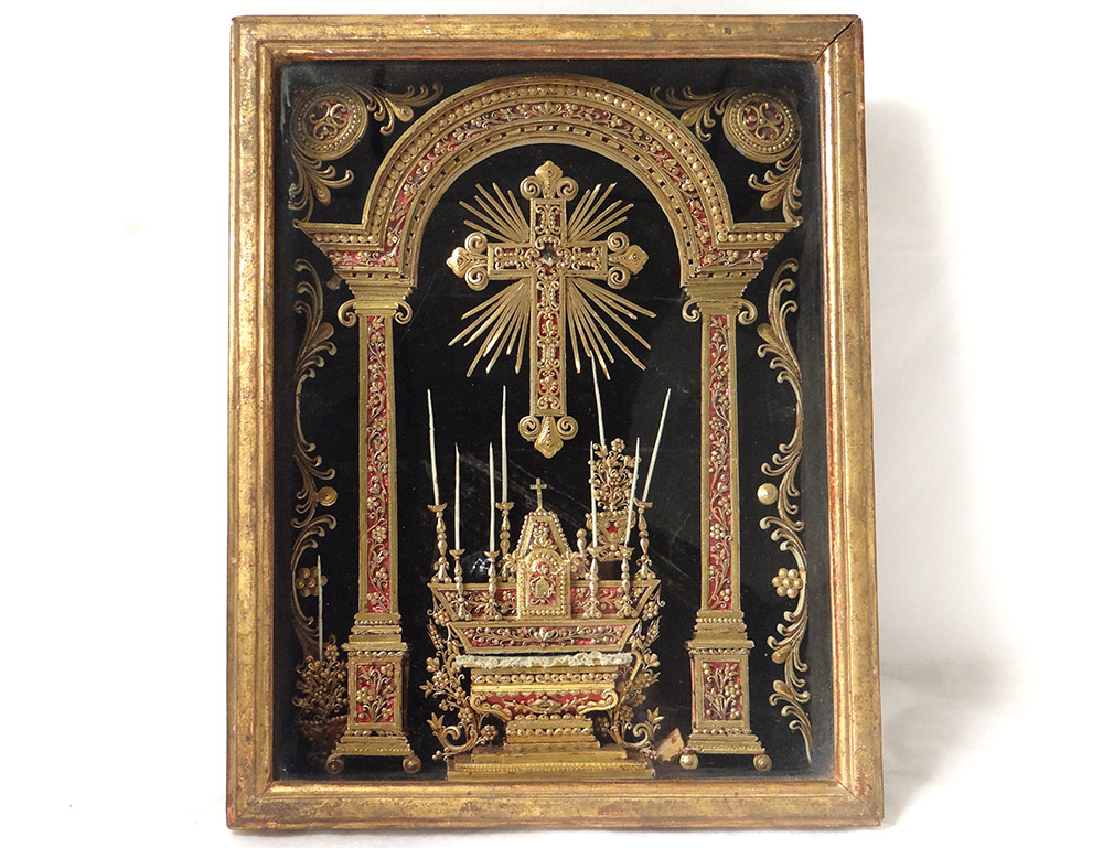 Paperolle Frame Reliquary Altar Cross Tabernacle Church Picnic Candlesticks Nineteenth