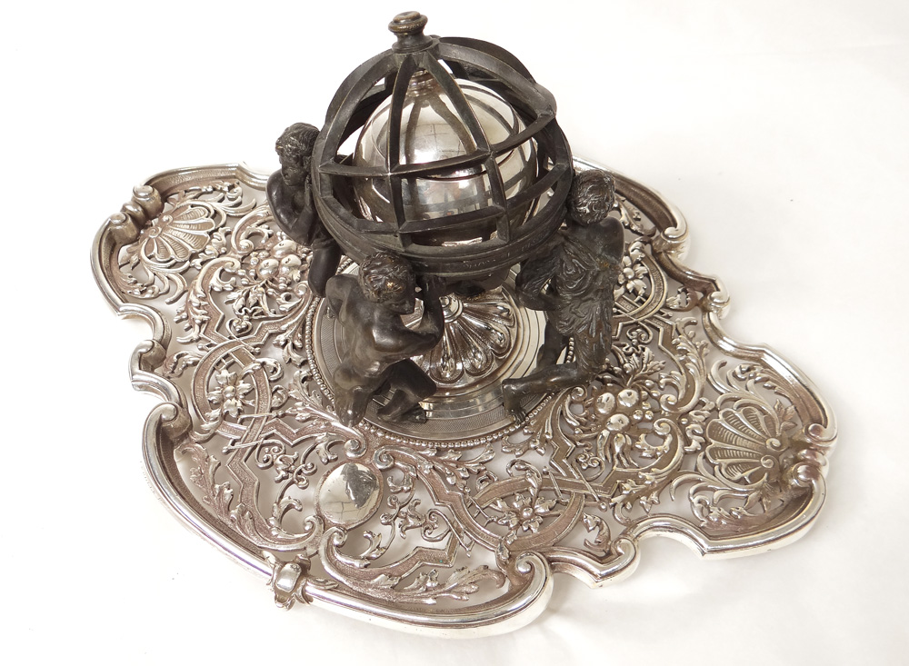 Bronze Inkwell Sphere Armillary Characters Continents Lerolle Brothers Nineteenth-photo-4