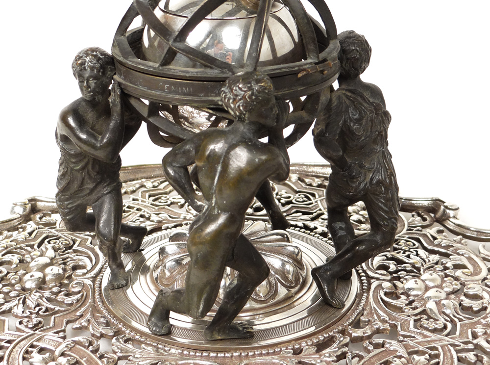 Bronze Inkwell Sphere Armillary Characters Continents Lerolle Brothers Nineteenth-photo-2
