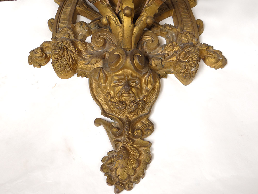 Pair Large Wall Lights 5 Regency Fires Gilt Bronze Mascarons Nineteenth-photo-1