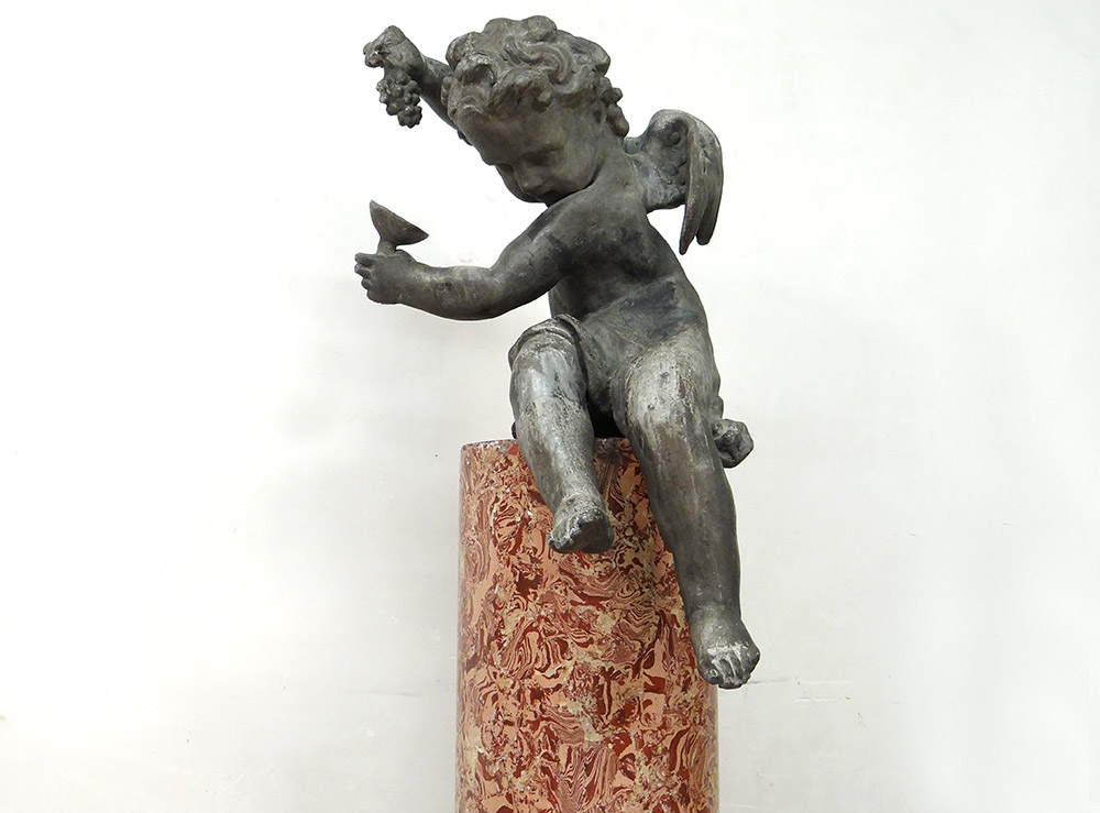 Sculpture Angelot Putto Lead Fountain Column Wood Stuqué Louis XIV XVII-photo-2