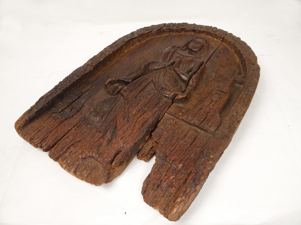 Sign Carved Wood Woman Angelus Village Alsace Schalbach Bell Tower 15th-16th-photo-3
