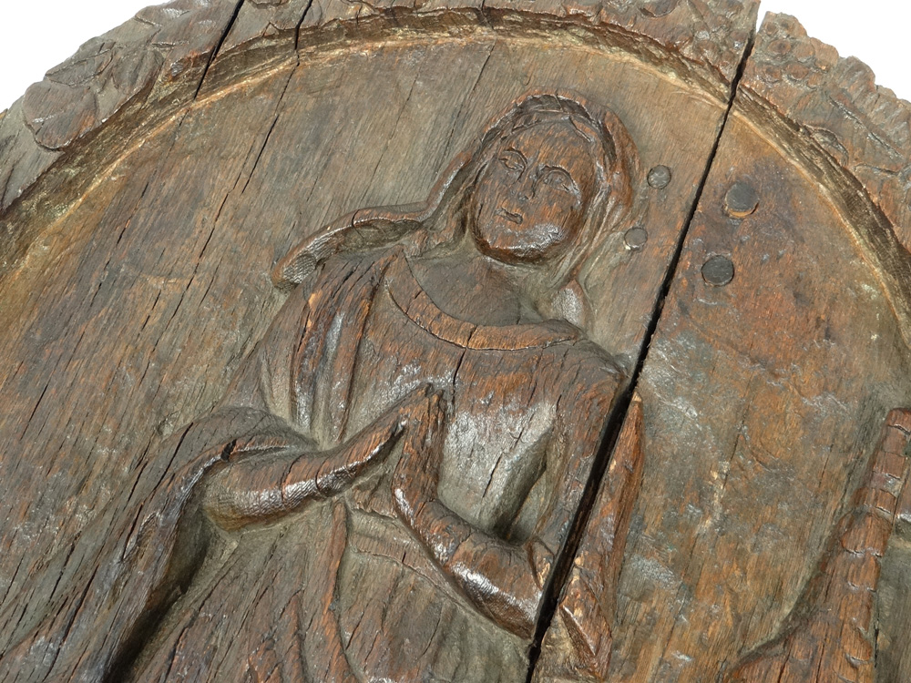 Sign Carved Wood Woman Angelus Village Alsace Schalbach Bell Tower 15th-16th-photo-4