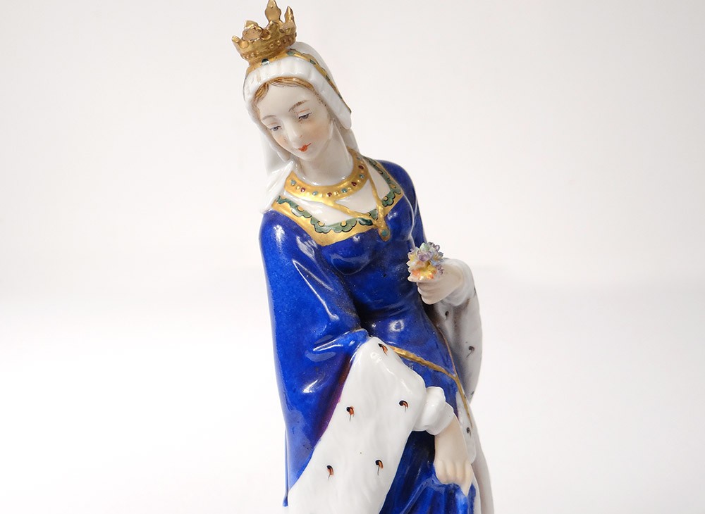 Statuette Porcelaine Allemande Passau Bavière Reine Moyen-age Couronne XIXè-photo-4