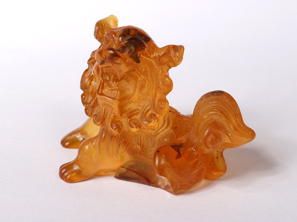 Small Sculpture Amber Dog De Fô China Lion 14,6gr Eighteenth Century-photo-2