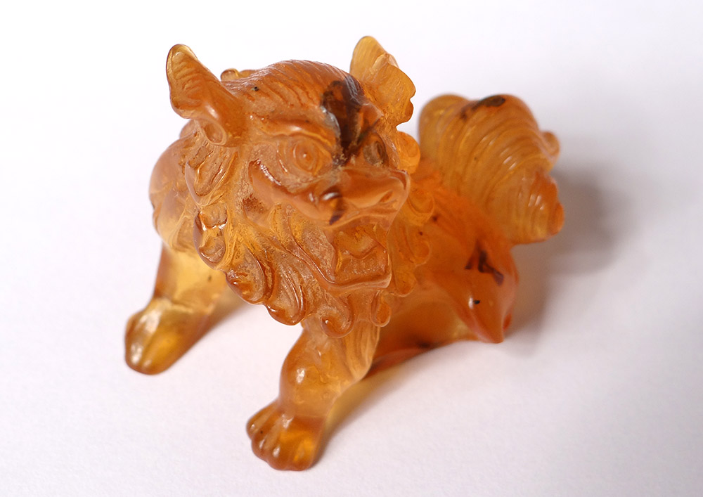 Small Sculpture Amber Dog De Fô China Lion 14,6gr Eighteenth Century-photo-3