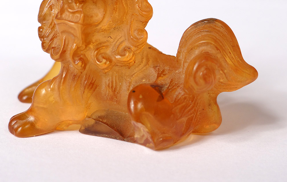 Small Sculpture Amber Dog De Fô China Lion 14,6gr Eighteenth Century-photo-6