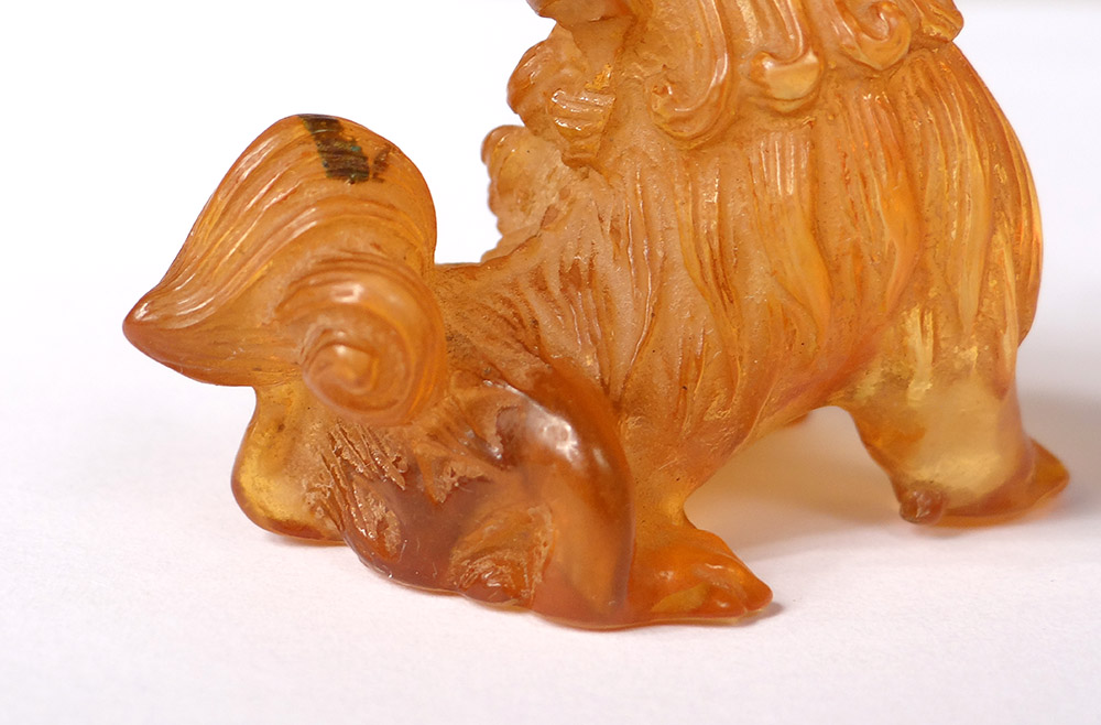 Small Sculpture Amber Dog De Fô China Lion 14,6gr Eighteenth Century-photo-7