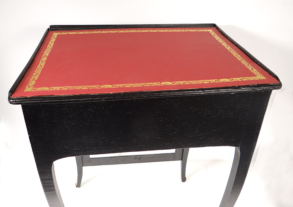 Table à écrire à écran Louis XV Bois Laqué Noir Cuir Rouge XIXème Siècle-photo-2