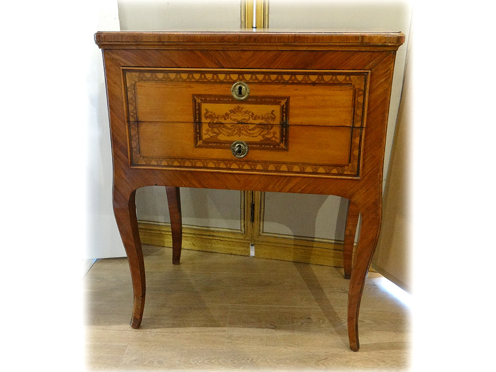 Small Italian Commode Marquetry Wood Rose Phoenix Birds Eighteenth Century