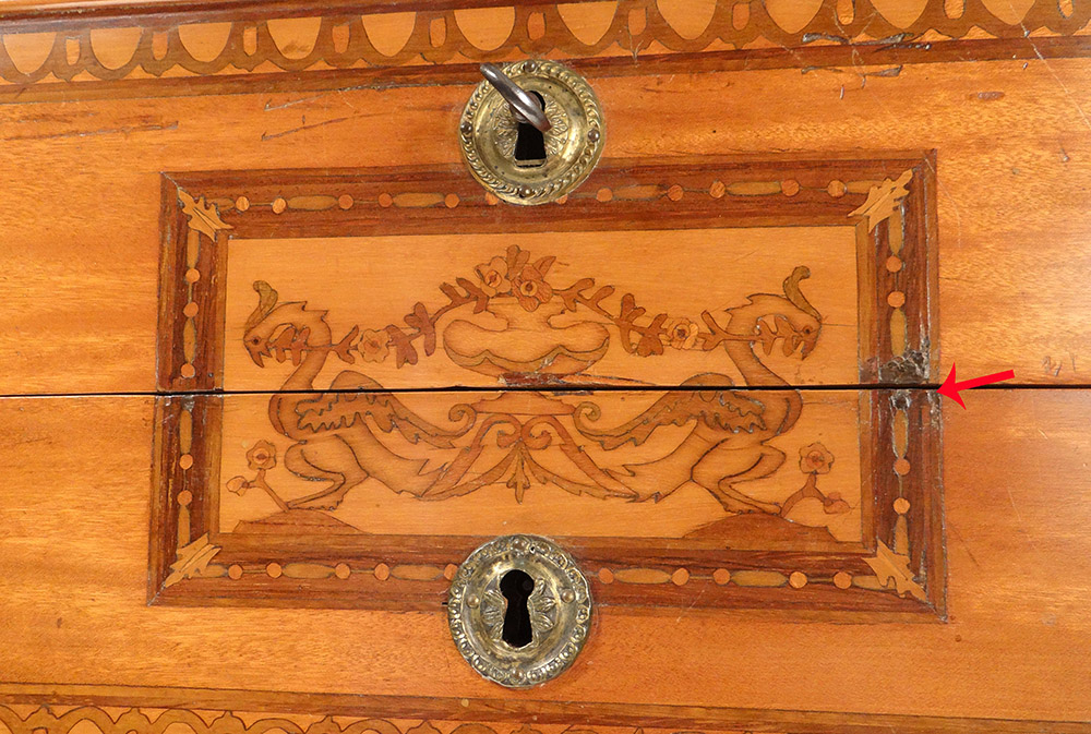 Small Italian Commode Marquetry Wood Rose Phoenix Birds Eighteenth Century-photo-4